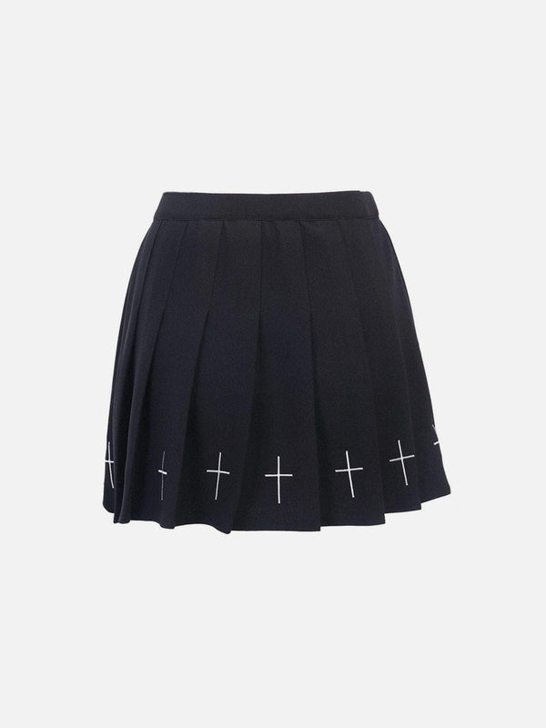 Dark Cross Print High-waist Pleated Skirt