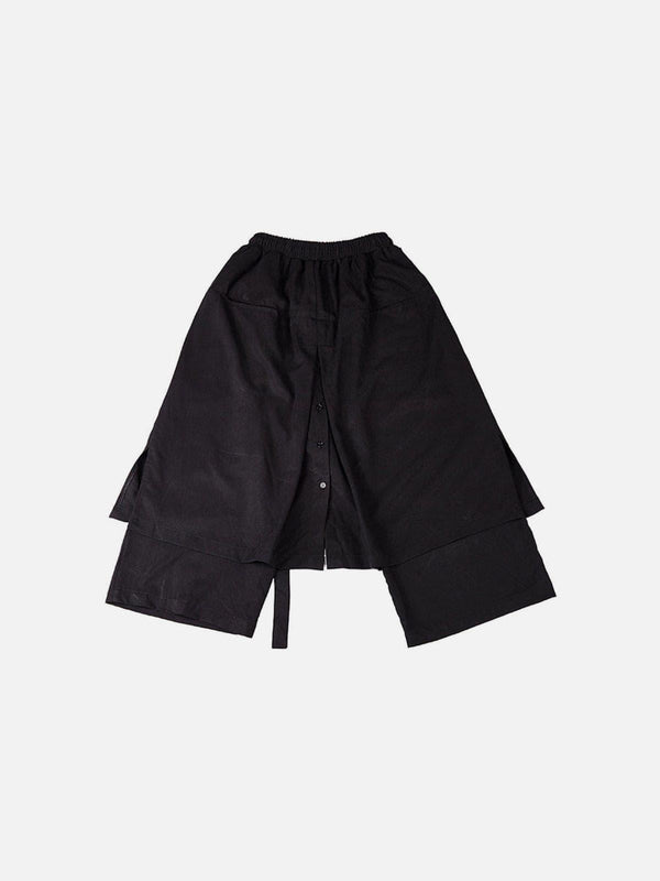 Dark Fake Two Bandage Cropped Culottes Pants