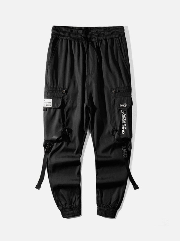 Dark Combat Ribbons Zip Up Pockets Cargo Pants