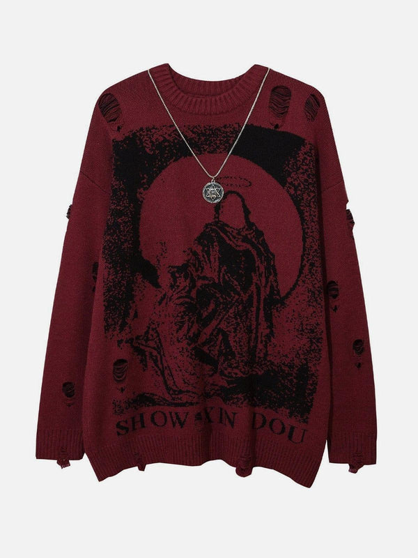 Ripped Hole with Chain Knit Sweater