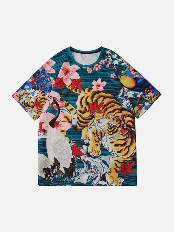 Cherry Blossoms Tiger Crane Print Tee