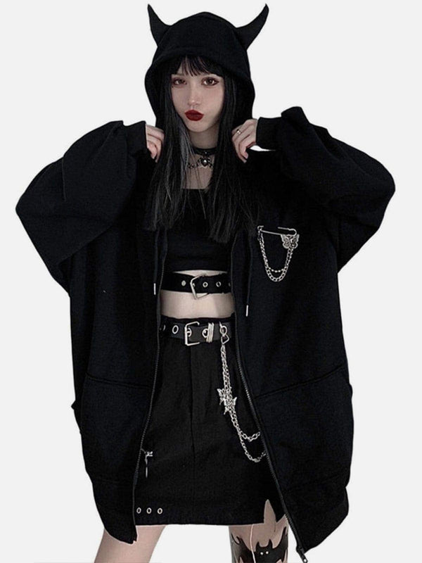 Dark Little Devil Horn Zip Up Hoodie