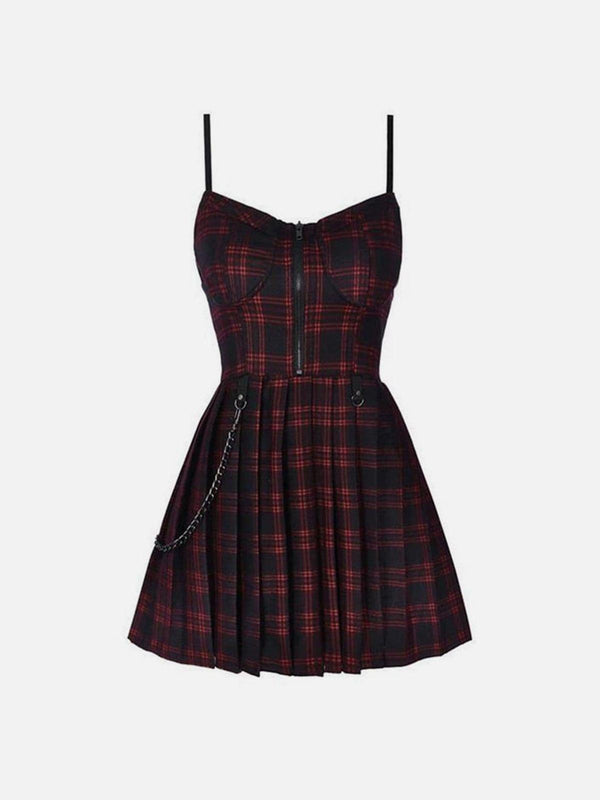 Dark Rock Plaid Chain Dress