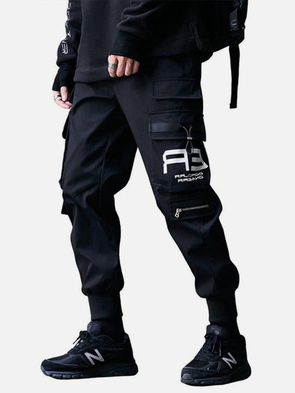 Techwear Big Zipper Pockets Print Thick Fleece Cargo Pants