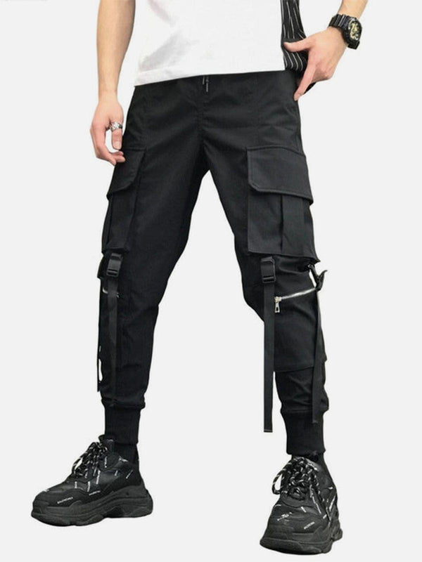 Zipper Pockets Ribbons Cargo Pants