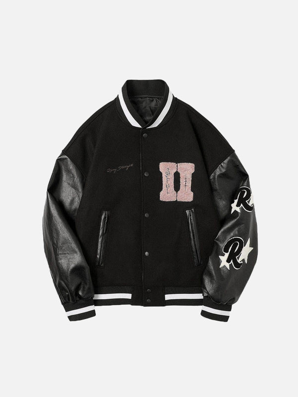 Stitching PU Sleeve Varsity Jacket