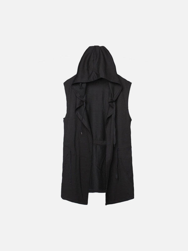 Solid Color Hooded Drawstring Waist Vest