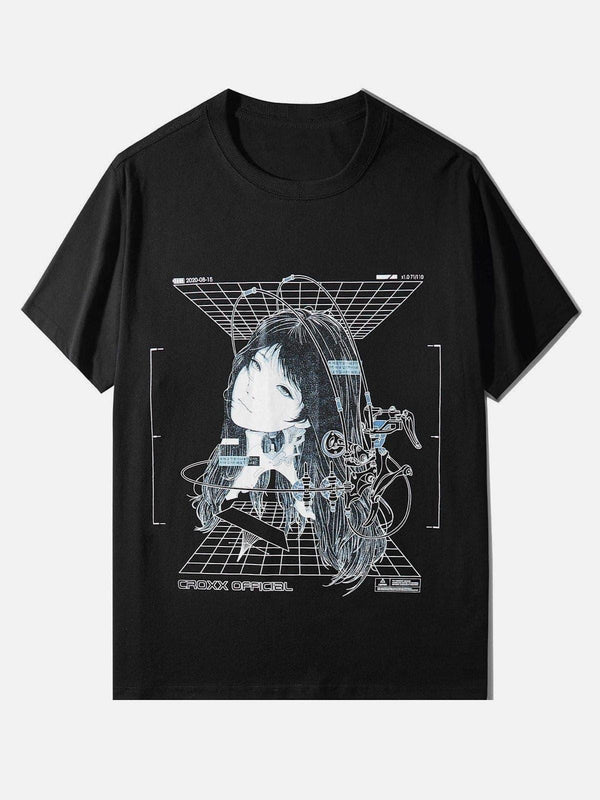 Punk Mechanical Girl Print Cotton Tee