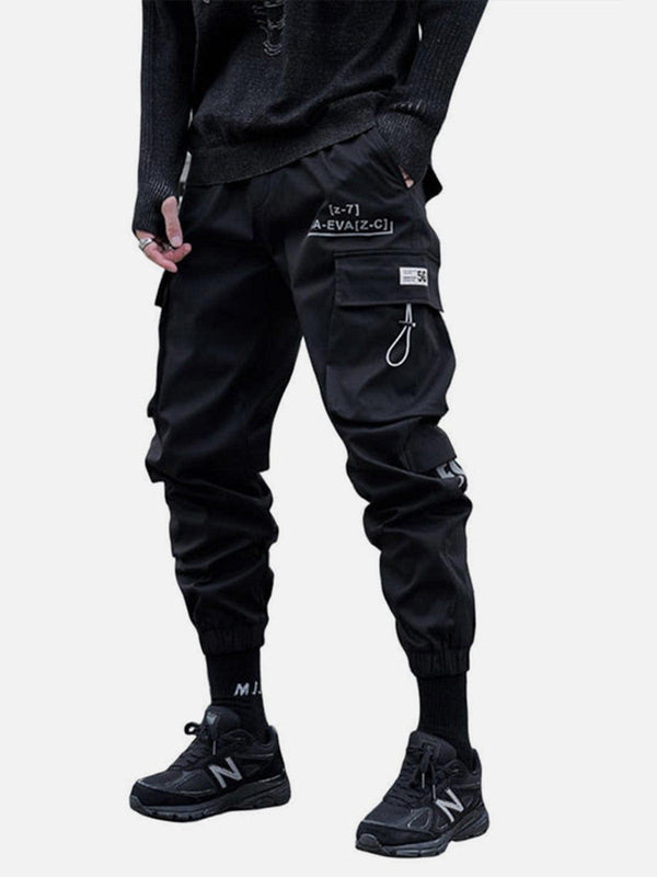 Techwear Drawstring Pocket Print Thick Fleece Cargo Pants