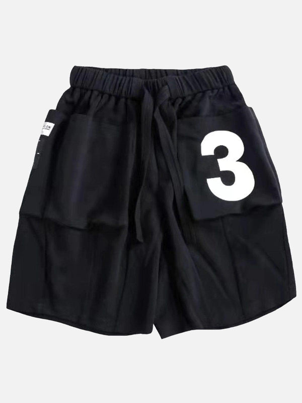 Multi Pockets Drawstring Numbers Shorts