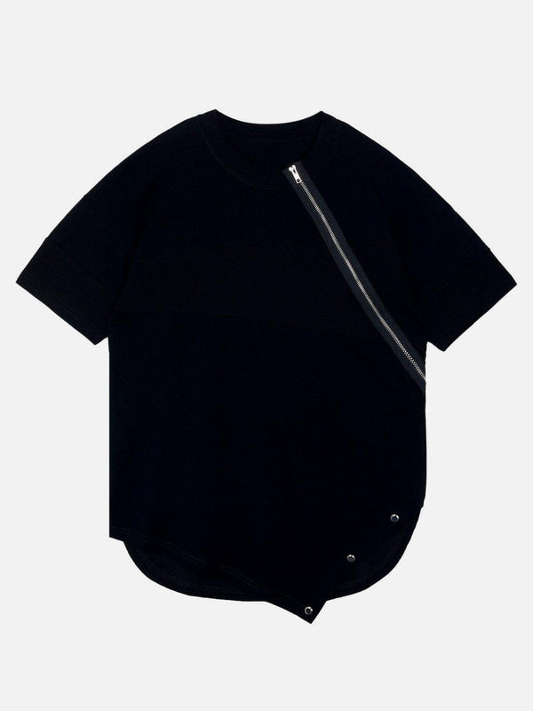 Irregular Zipper Buttons Tee