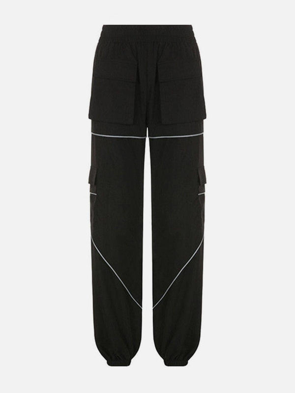 Asymmetric Zipper Reflective Strip Cargo Pants