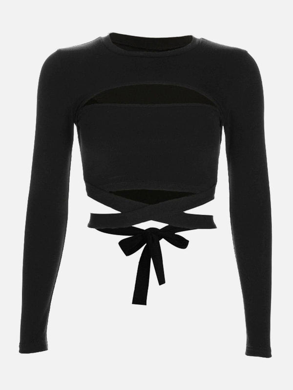 Sexy Straps Navel Long Sleeve T Shirt