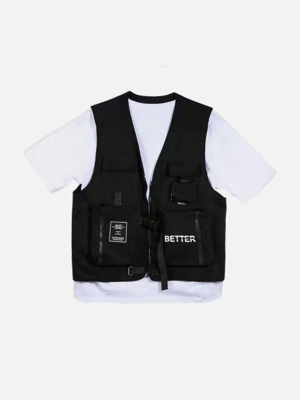 Vintage Multi Pockets Button Letter Vest