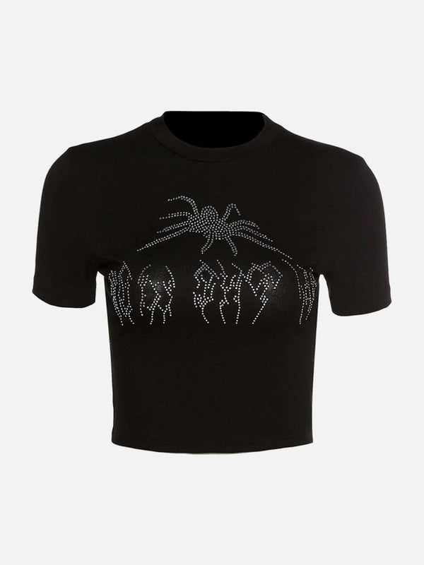 Hot Drill Spider Pattern Short Sleeve T Shirt