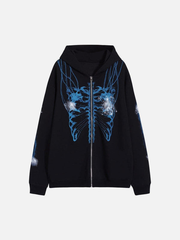 Dark Resurrected Skeleton Fleece Zip Up Hoodie