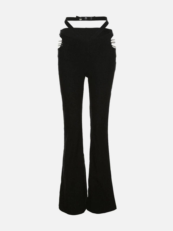 High Waist Side Cut-out Chain Flared Pants