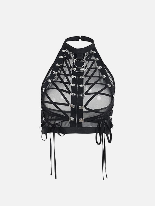 Dark Lace-up Mesh Sexy Vest