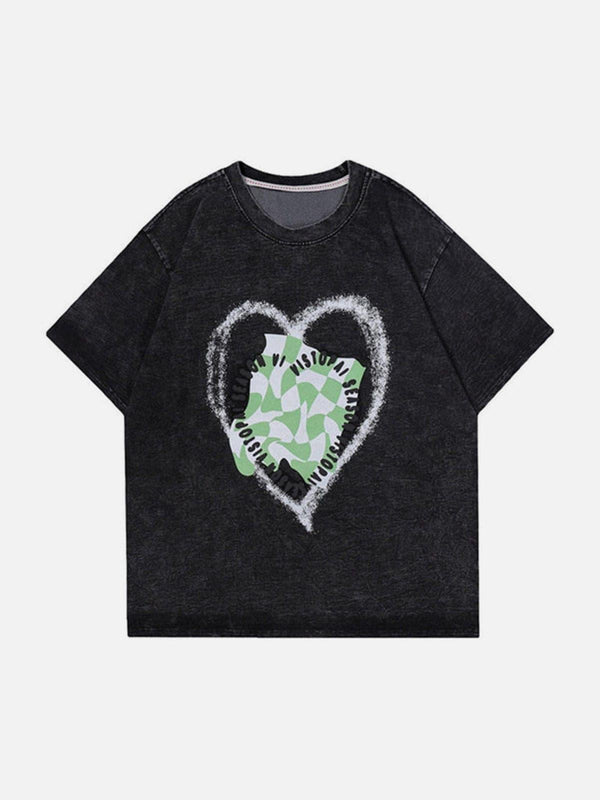 Heart Checkerboard Washed Graphic Tee