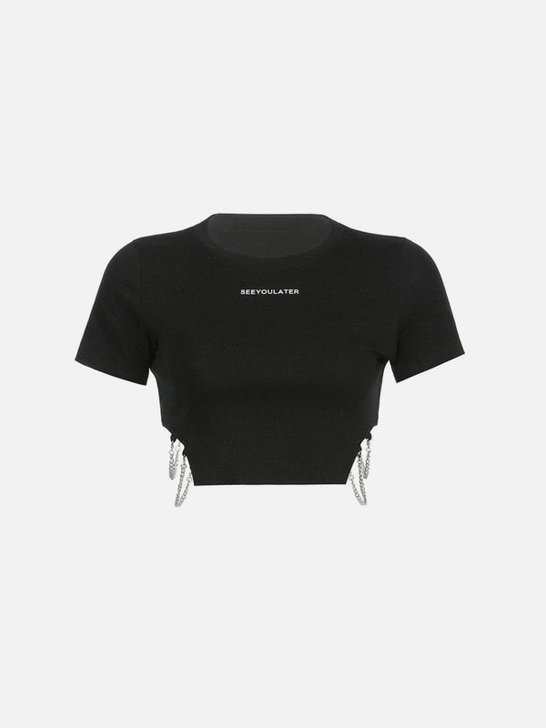 Solid Color Chain Decoration Tee