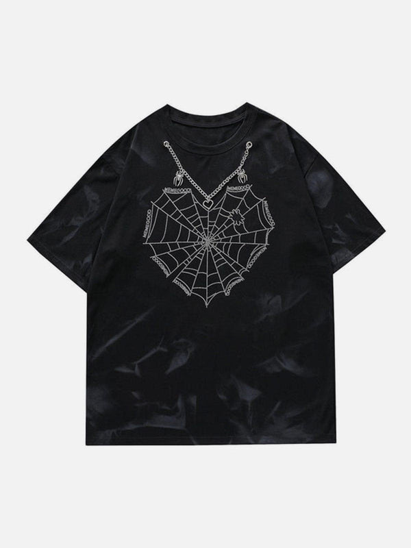 Tie Dye Spider Web Drill Chain Graphic Tee