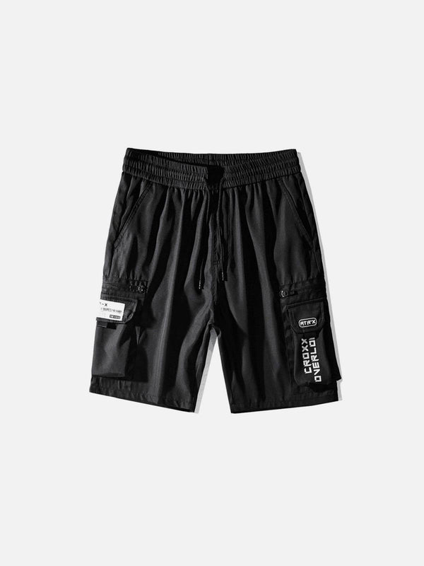 Combat Letter Print Multi Pockets Nylon Shorts