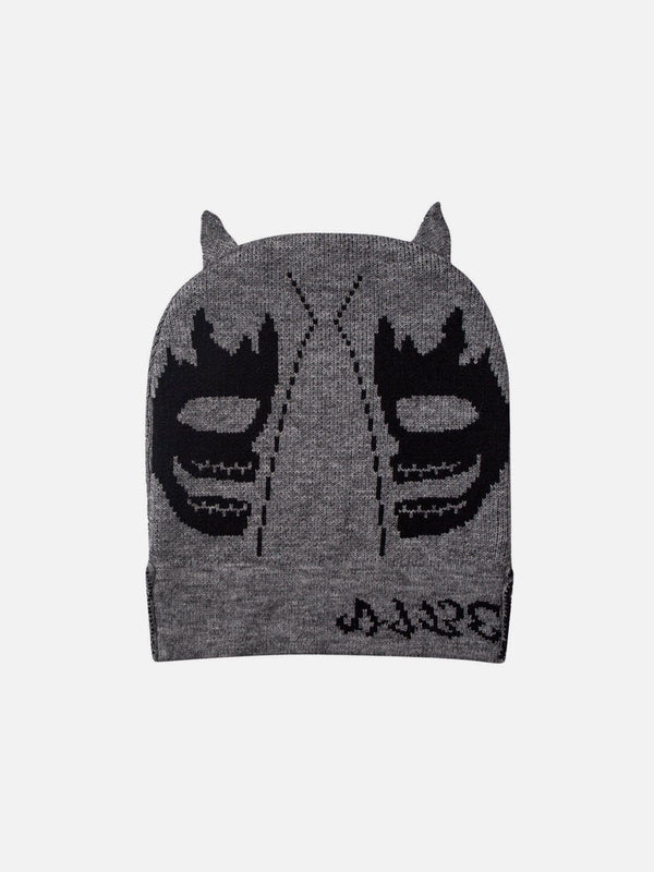 Dark Demon Head Print Wool Cap