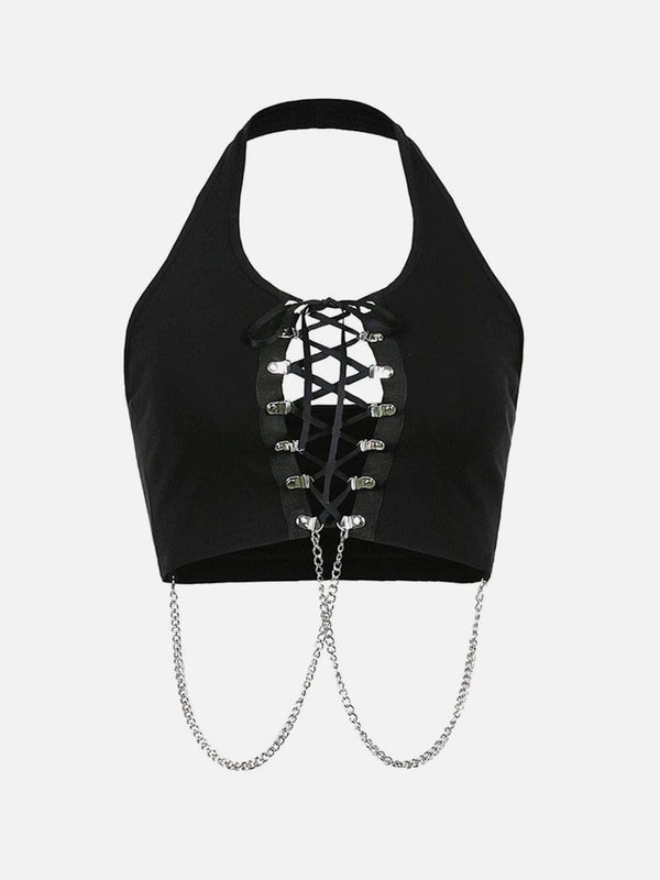 Dark Cross Strap Hollow Chain Halter Sexy Vest