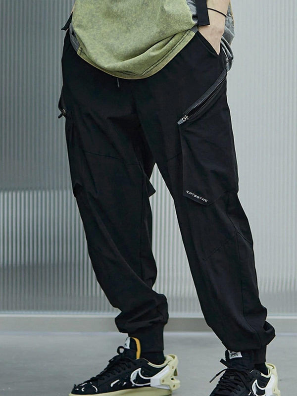 Zip Up Tilt Pockets Drawstring Cargo Pants