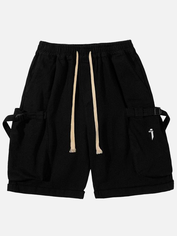 Drawstring Pocket Embroidery Shorts