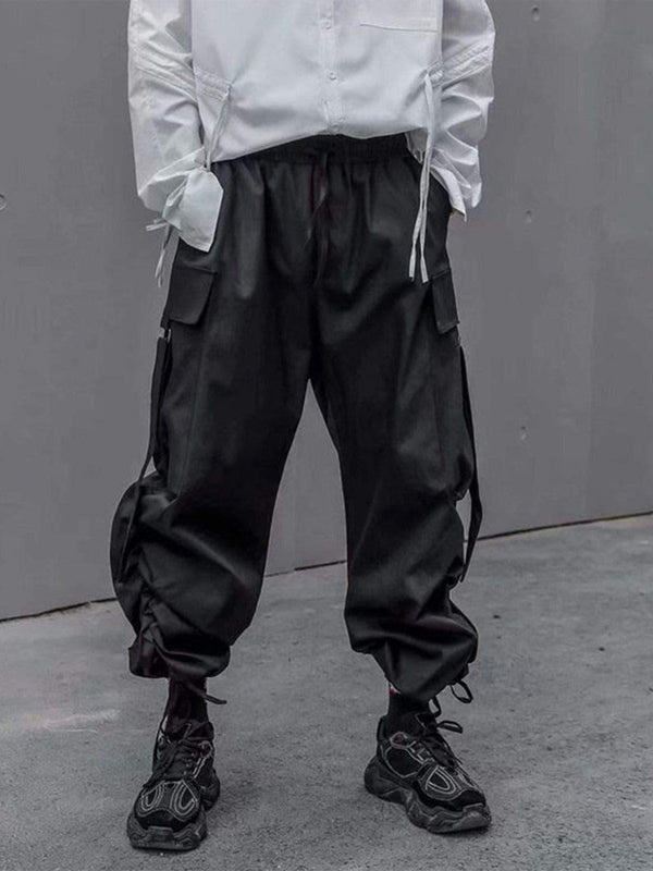 "Pure Black Ribbon" Cargo Pants