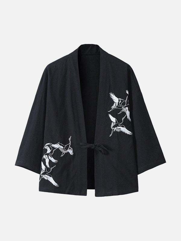 Crane Embroidery Cardigan Kimono