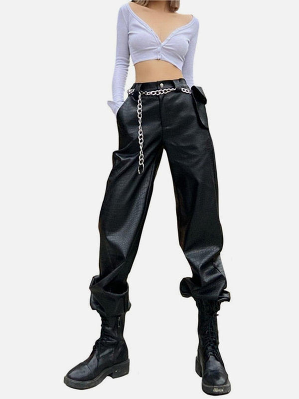 Scale Texture PU Pants