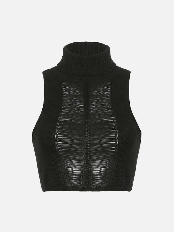 Dark Mesh Hollow Out Turtleneck Vest