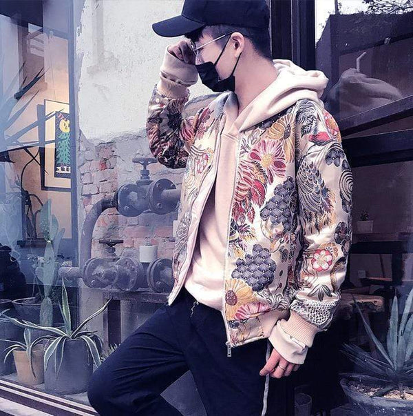 Floral Crane Bomber Jacket