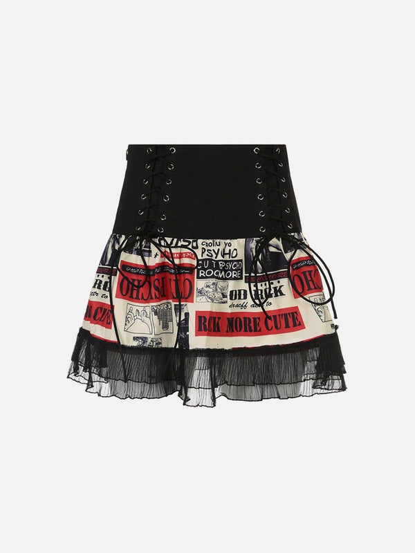 Personalized Print Tie Lace Skirt