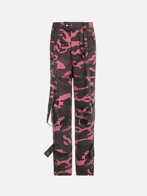 Ribbon Multi Pockets Camouflage Jeans