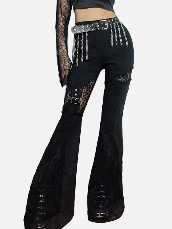 Hole Lace Patchwork Flared Pant