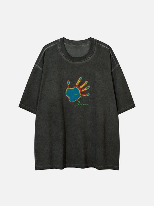 Neon Palm Embroidery Washed Tee