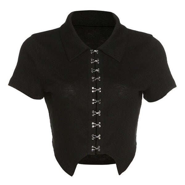 Punk Navel Metal Button Short Sleeve T Shirt