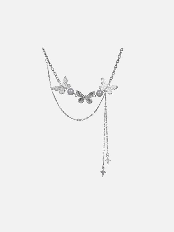 Pearl Three Butterfly Necklace