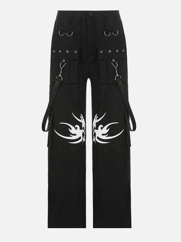 Dark Print Rivet Ribbons Pants