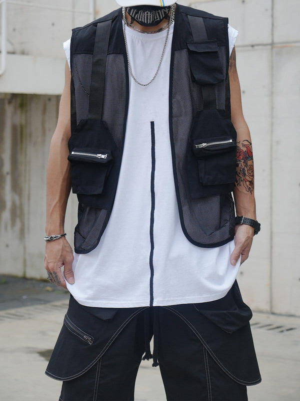 Multi Pockets Zip Up Mesh Vest