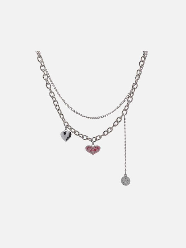 Pink Heart Coin Double Necklace