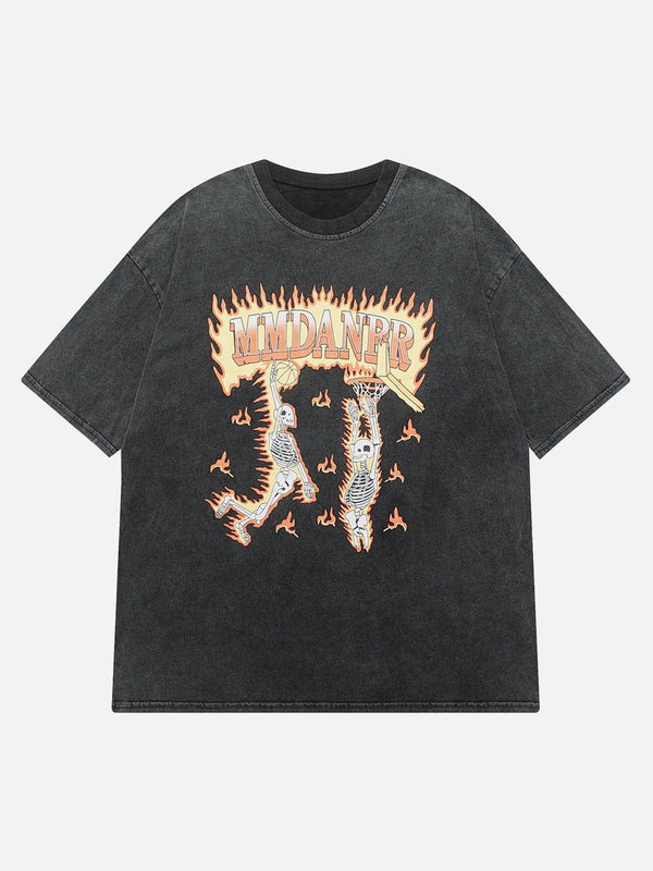 Washed Burning Skeleton Dunk Graphic Tee