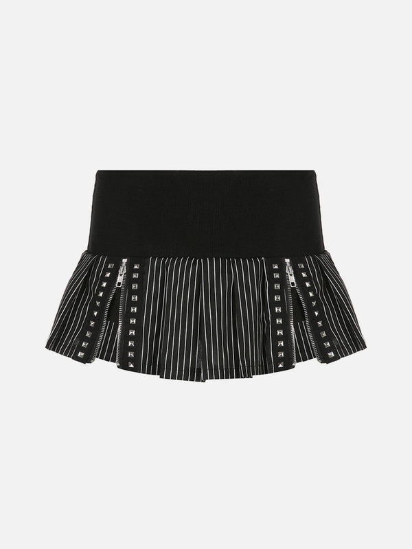 Striped Zipper Patchwork Skirt