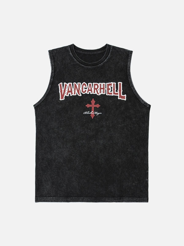 Washed Letters Print Vest