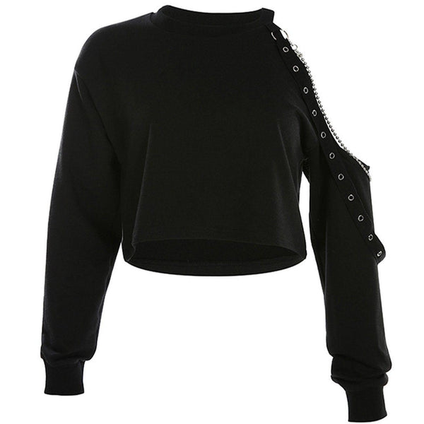 Single Shoulder Hollow Long Sleeve T Shirt