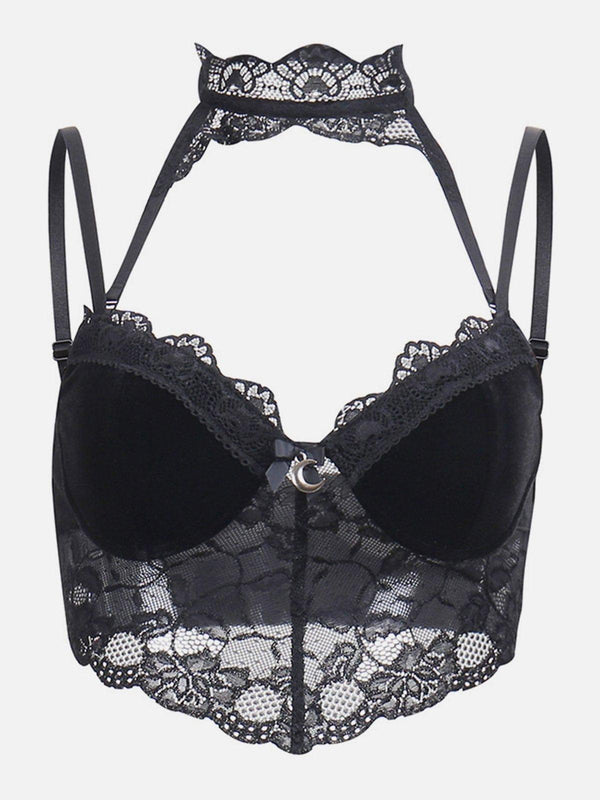 Sexy Lace Mesh Moon Suspender Vest