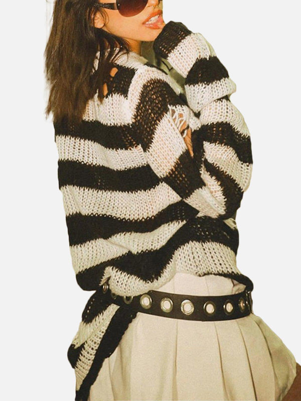 Cut Stripe Hollow Sweater